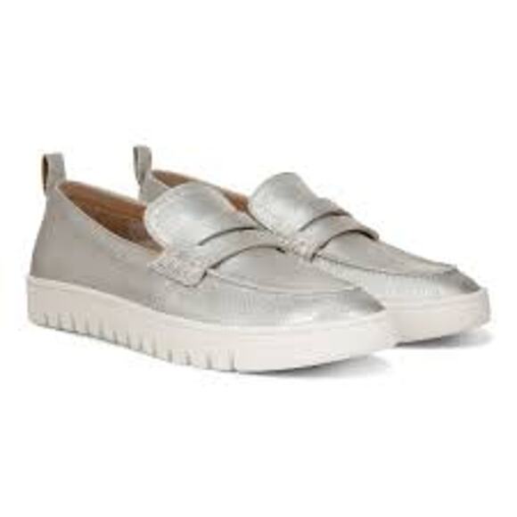 Vionic Uptown Metallic Leather Slip On Round Toe Loafer Flat Shoes Silver US 7 - Picture 1 of 8